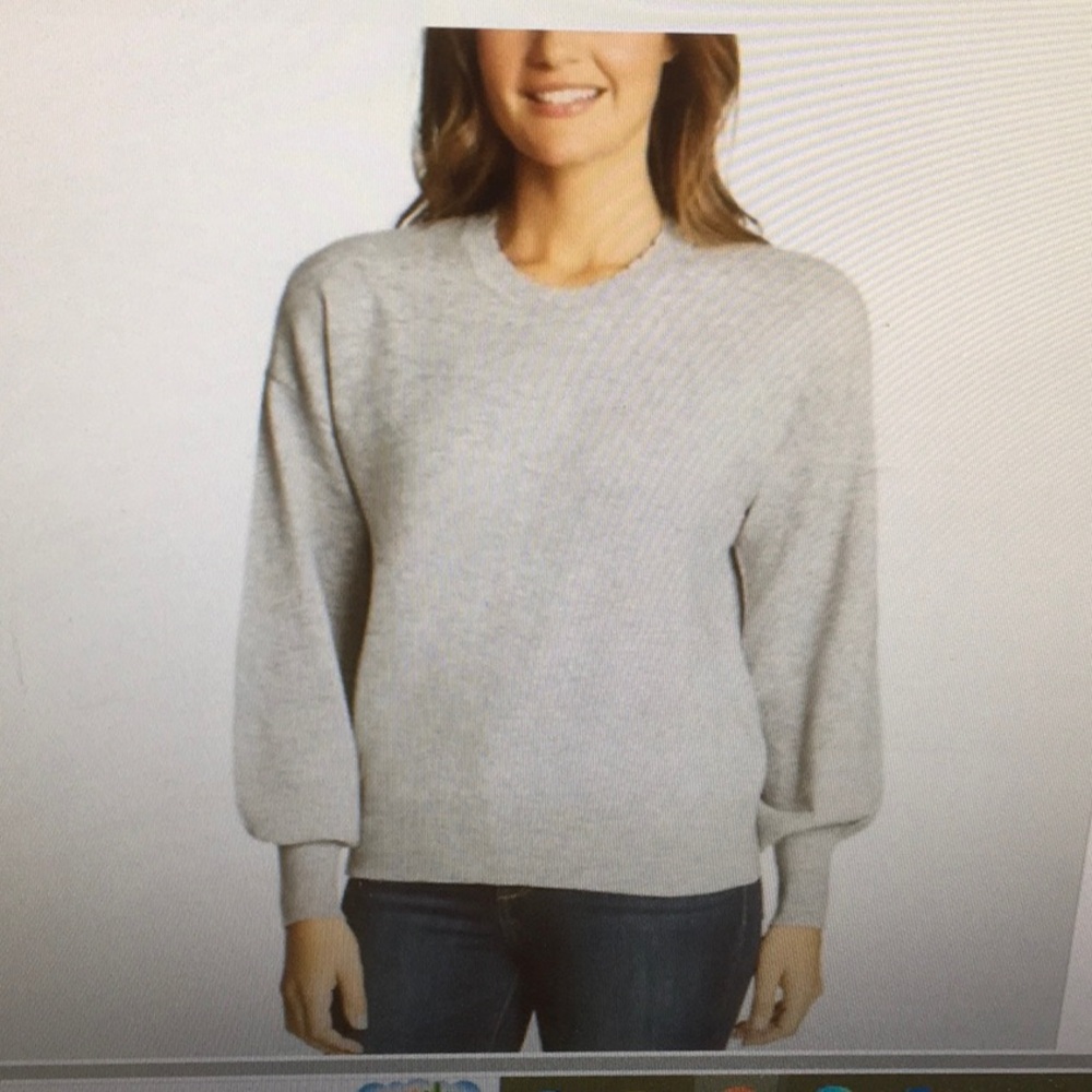ELLE MOSS/GRAY-PINK MARBLE SCALLOPED NECK BALLON SLEEVE SWEATER/NEW